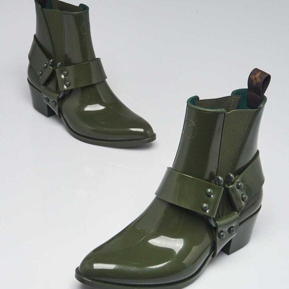 Louis Vuitton Green Rubber Rhapsody Ankle Boots Size 6.5/37 - Picture 2 of 5